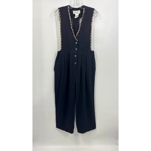 Vintage J. Frank Black Jumpsuit Gold Chains Wide Leg Sz 6 80s 90s Made In USA - Picture 1 of 8